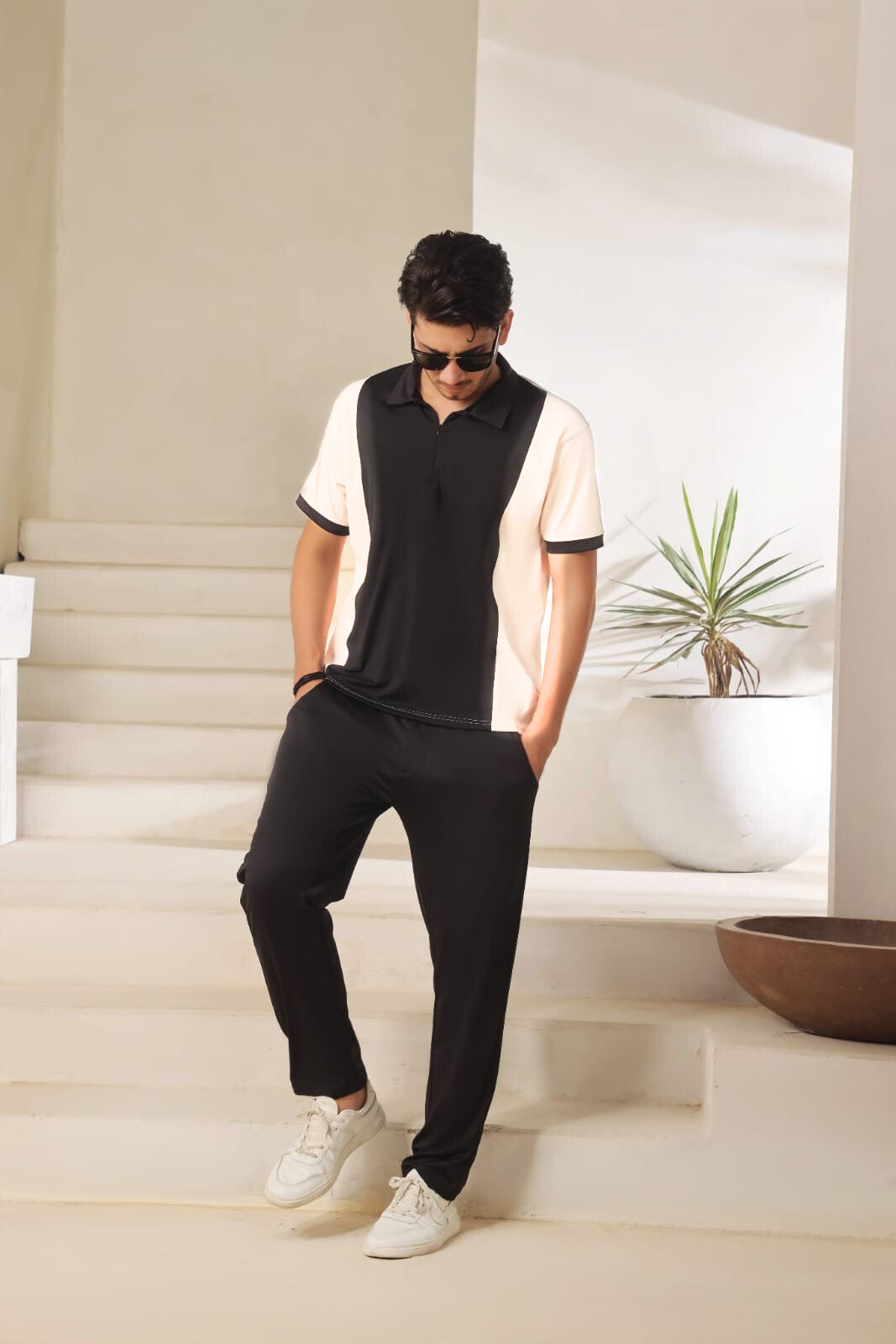 ⚪ White Performance Shirt with Black Side Stripes – UltraLite Collection by Strexwear